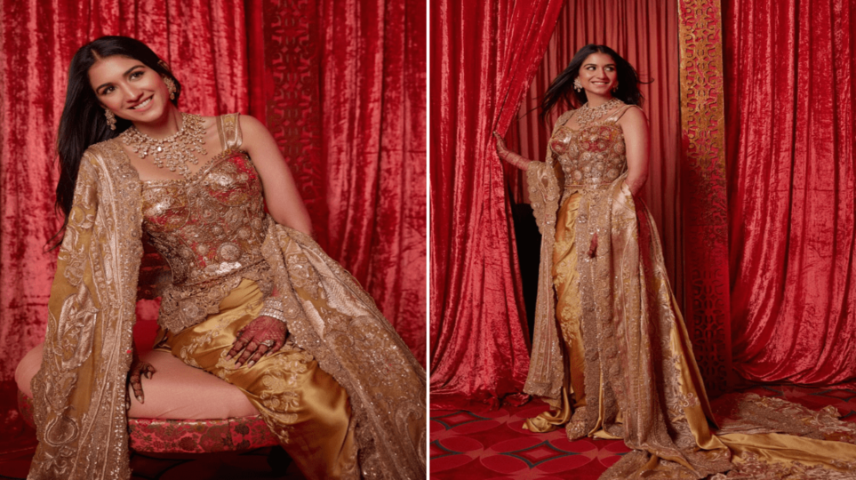 Radhika Service provider Reception Look: Dolce And Gabbana Corset With Anamika Khanna Couture