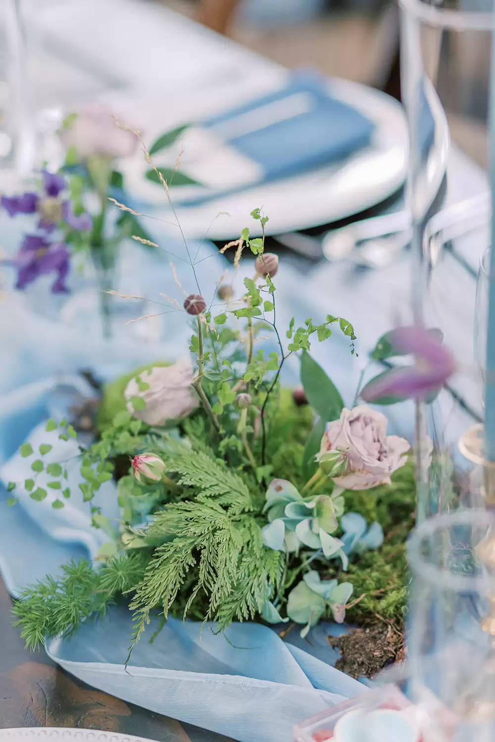 Romantic Woodland Marriage ceremony With Cloche Centerpieces & Lavender Blooms ⋆ Ruffled